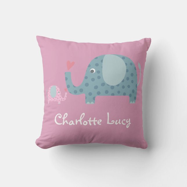 Birth Stats Personalised Polka Dot Elephants Cushion (Front)