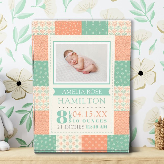 Birth Stats Photo Baby Glass Photo Block (Birth Stats Photo Baby Glass Photo Block)