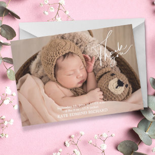 Birth Stats Photos Handwritten Baby Shower  Thank You Card