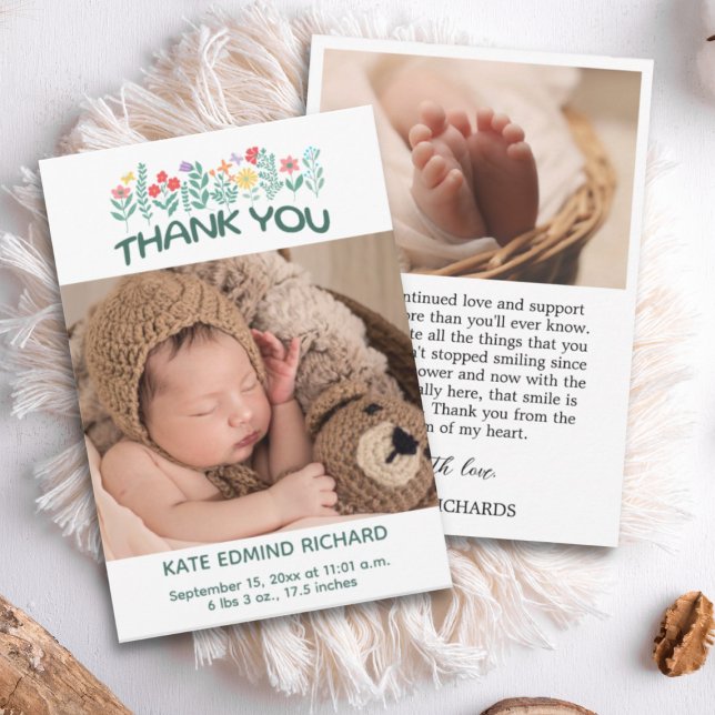  Birth Stats Photos Handwritten Baby Shower Thank You Card (Creator Uploaded)