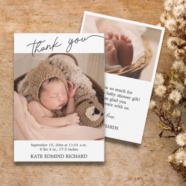  Birth Stats Photos Handwritten Baby Shower Thank You Card (Creator Uploaded)