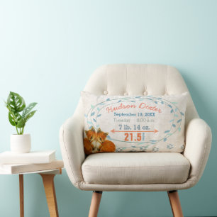 Birth Stats Twin Baby Boys Forest Creatures Fox Lumbar Cushion