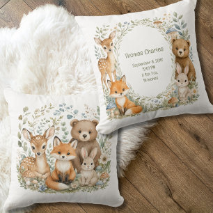 Birth Stats Woodland Animals New Baby Boy Girl Cushion