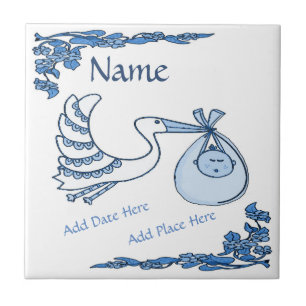 Birth Tile, Blue Dutch Look, Personalise Tile