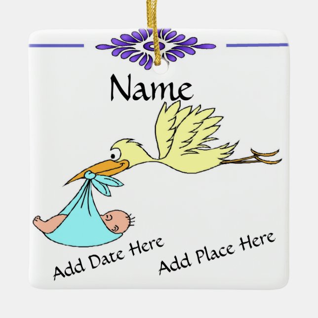 Birth Tile, Dutch Look, Personalise Ceramic Ornament (Front)