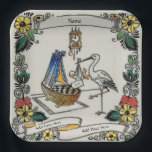 Birth Tile, Dutch Look, Personalise Paper Plate<br><div class="desc">Add Name,  date,  city on this Dutch Look ceramic tile on paper plate,  personalised gift for baby.</div>