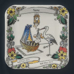 Birth Tile, Dutch Look, Personalise Paper Plate<br><div class="desc">Add Name,  date,  city on this Dutch Look ceramic tile on paper plate,  personalised gift for baby.</div>