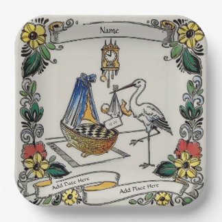 Birth Tile, Dutch Look, Personalise Paper Plate
