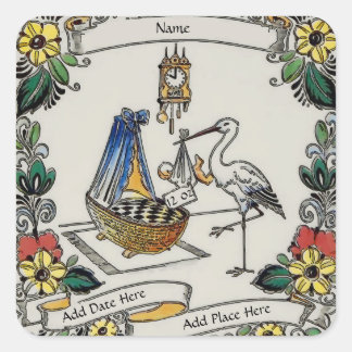 Birth Tile, Dutch Look, Personalise Square Sticker