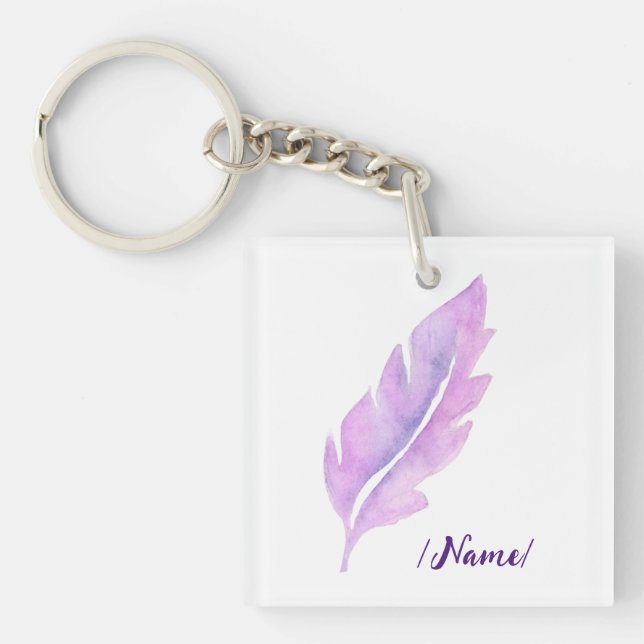Birth Violet feather Holiday gift Key Ring (Front)