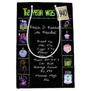 Birth Year 1940 Fun Trivia On Black Medium Gift Bag