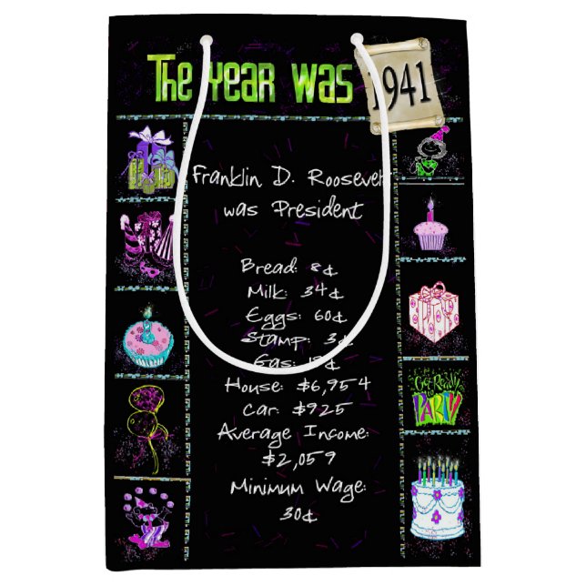 Birth Year 1941 Fun Trivia On Black   Medium Gift Bag (Front)