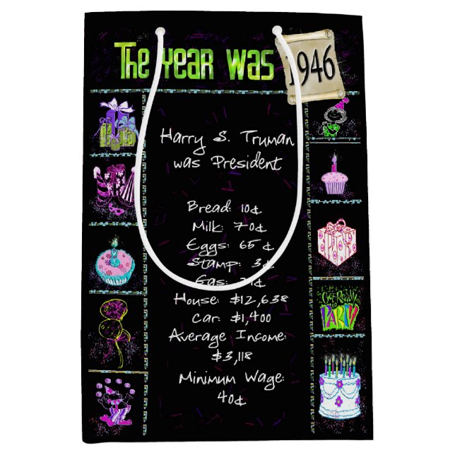 Birth Year 1946 Fun Trivia On Black    Medium Gift Bag (Front)