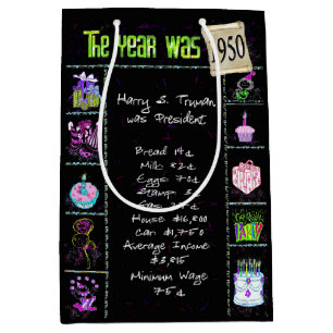 Birth Year 1950 Fun Trivia On Black   Medium Gift Bag