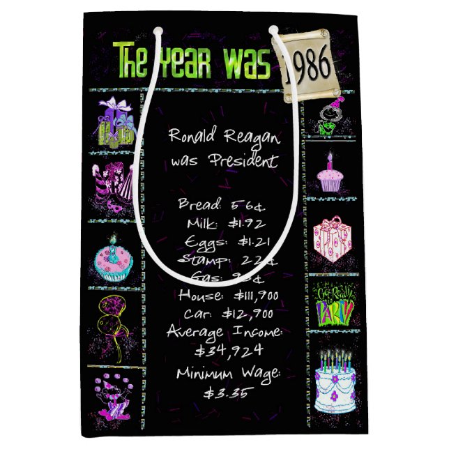 Birth Year 1986 Fun Trivia On Black   Medium Gift Bag (Front)