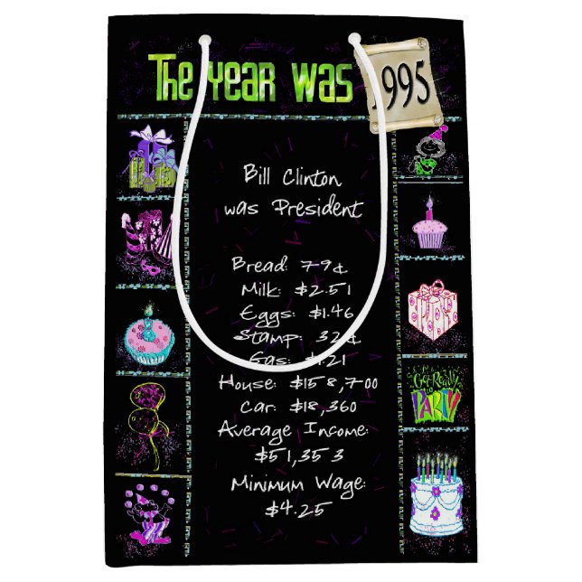 Birth Year 1995 Fun Trivia On Black  Medium Gift Bag (Front)