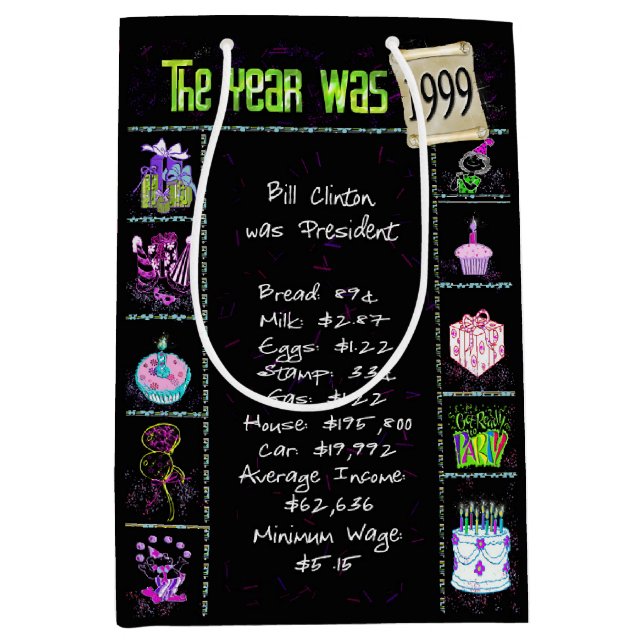 Birth Year 1999 Fun Trivia On Black    Medium Gift Bag (Front)