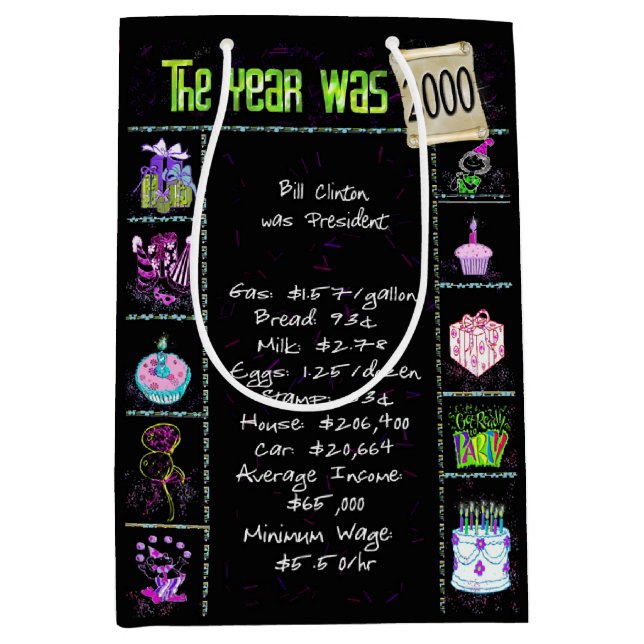 Birth Year 2000 Fun Trivia On Black    Medium Gift Bag (Front)