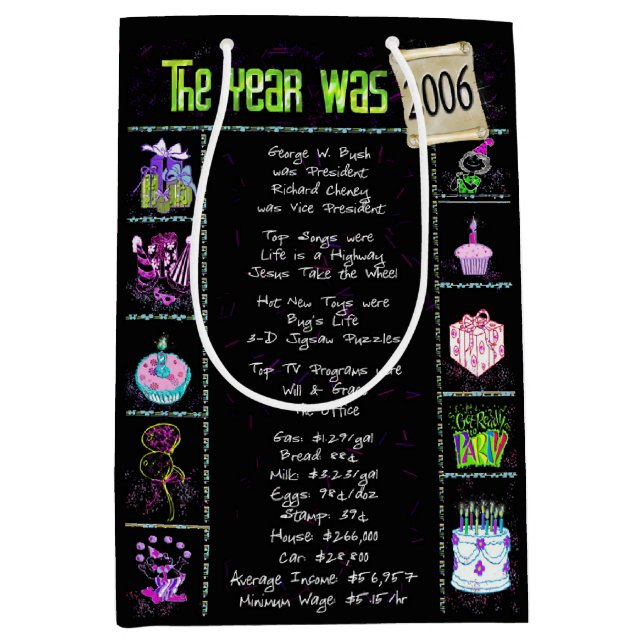 Birth Year 2006 Fun Trivia On Black Medium Gift Bag (Front)