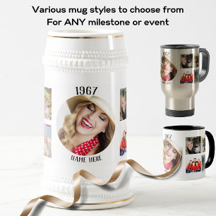 Birth Year PHOTO Collage ANY YEAR Beer Stein