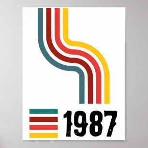 Birth Year Retro Colourful Wavy Stripes Personalis Poster