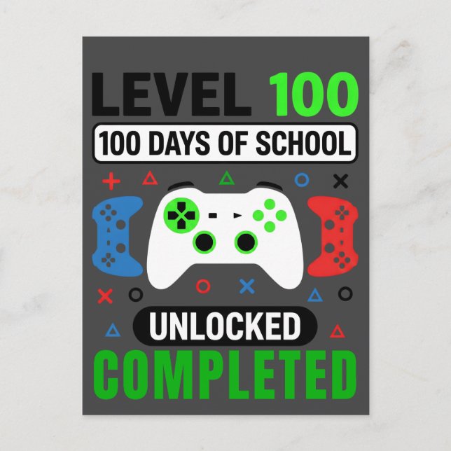 birthday 100 Days of School Level Unlocked Gamer Postcard (Front)