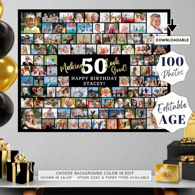 Birthday 100 Photos Making AGE Look Good Black Poster (Creator Uploaded)