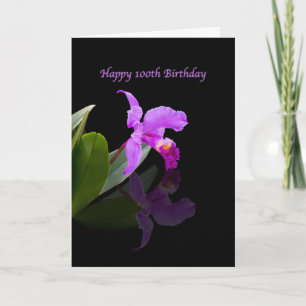 Birthday, 100th, Orchid on Black Card