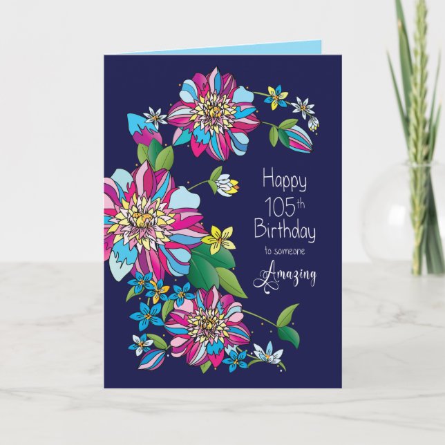 Birthday, 105th,  Bright Bold & Colourful Flowers Card (Front)