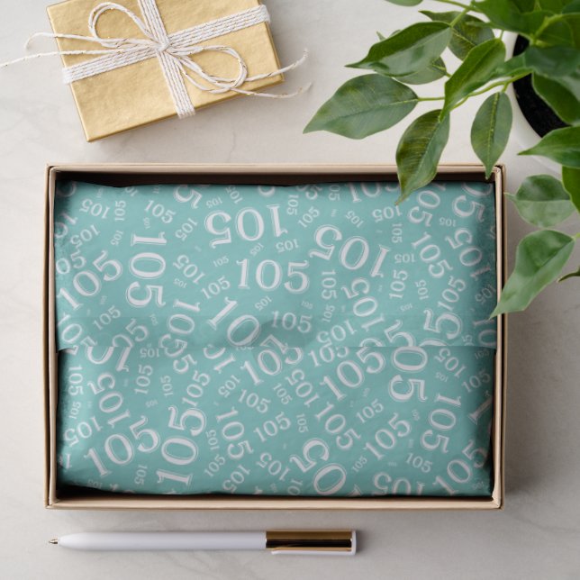 Birthday 105th Teal/White Random Number Pattern Tissue Paper (Gift)