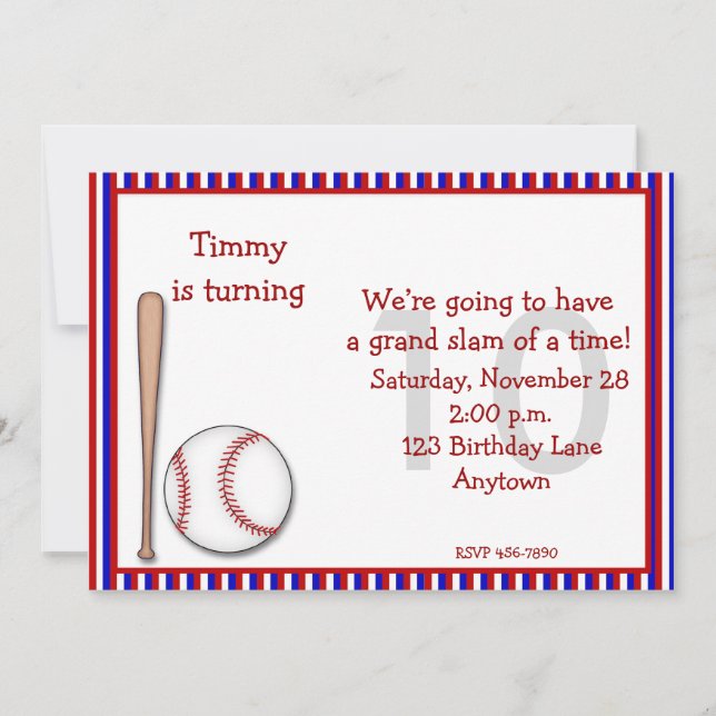 Birthday 10th Baseball Invitation (Front)