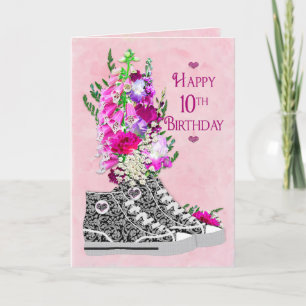 Birthday 10th, Girls, Fancy Sneakers Black/White Card