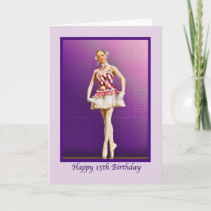 Birthday, 15th, Ballerina in Pink and White Card