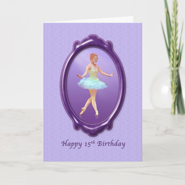 Birthday, 15th, Ballerina in Purple and Lavender Card (Front)