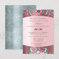 Birthday 16th Bridal Floral Pink Aqua Rose Sparkly