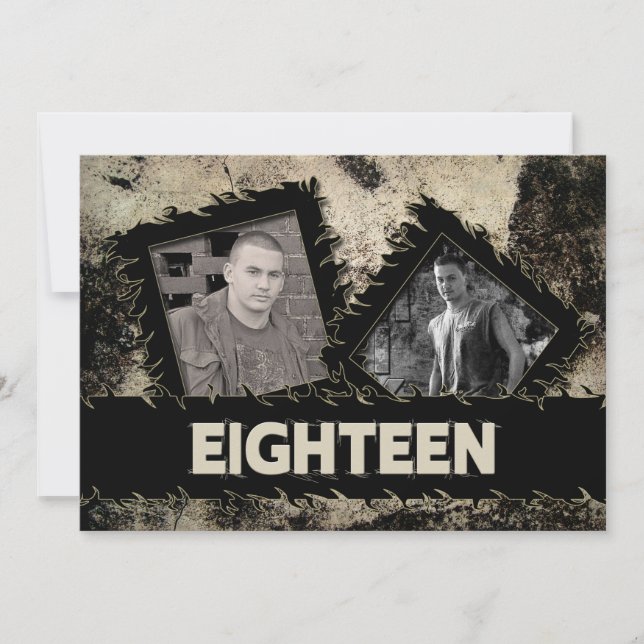BIRTHDAY 18th INVITATION - GRUNGE - TWO PHOTOS (Front)
