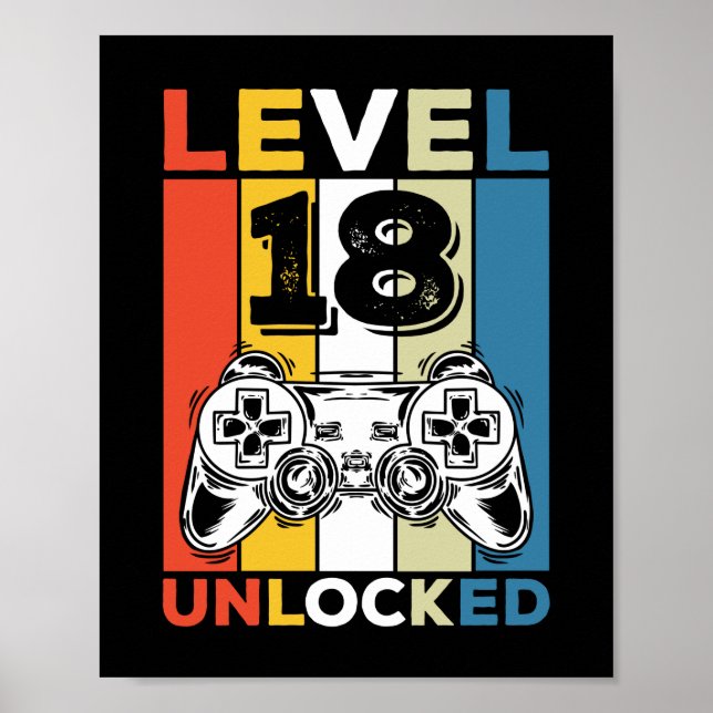 Birthday 18th Level Unlocked 18 Gaming Vintage Poster (Front)