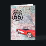 Birthday 1960 Corevette On Map Card<br><div class="desc">Retro red and white corvette on road map with Route 66 sign for birthday.</div>