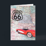 Birthday 1960 Corevette On Map Card<br><div class="desc">Retro red and white corvette on road map with Route 66 sign for birthday.</div>