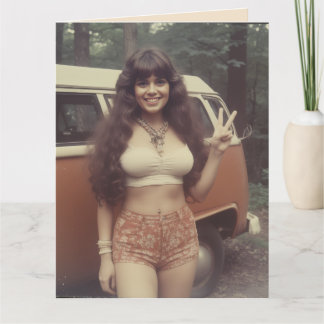 BIRTHDAY 1970'S CURVY HIPPIE GIRL GREETING CARD