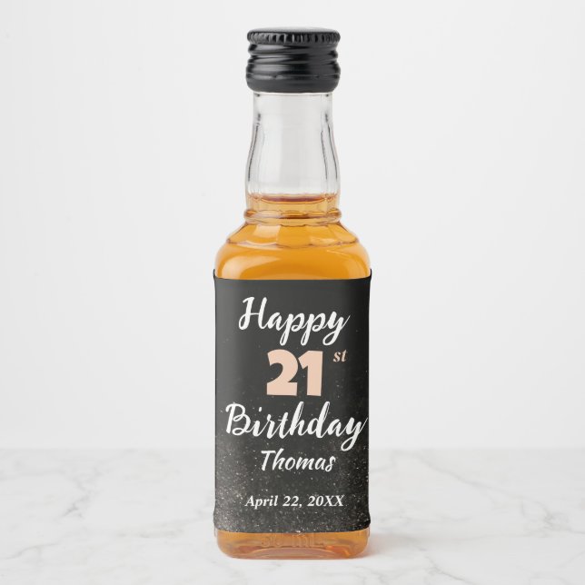 Birthday 21 st Men Black White Elegant Custom Liquor Bottle Label (Front)