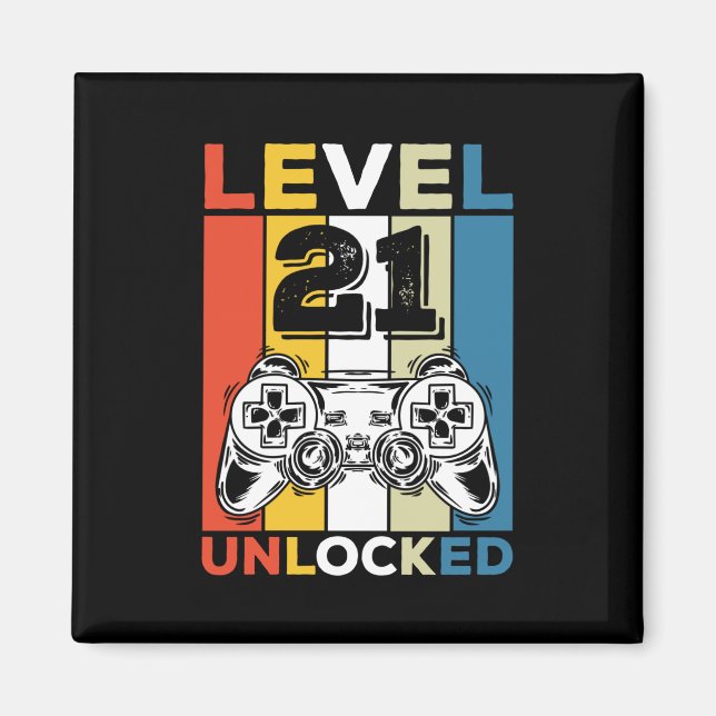 Birthday 21st Level Unlocked 21 Gaming Vintage Magnet (Front)