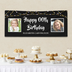 Birthday 2 Photos Black Gold Lights Personalised Banner