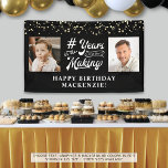 Birthday 2 Photos Years in the Making Custom Colou Banner<br><div class="desc">Celebrate any age birthday for him or her with this personalised custom colour banner with 2 photos for a fun birthday sign or party decoration. The design features a retro calligraphy script typography title design # YEARS IN THE MAKING which incorporates their age and birth year within the design and...</div>