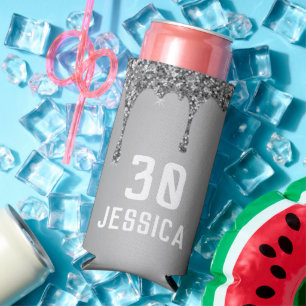 Birthday 30th Elegant Silver Modern Elegant Favour Seltzer Can Cooler