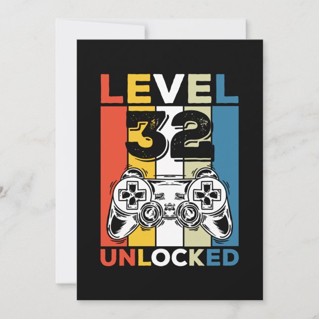 Birthday 32nd Level Unlocked 32 Gaming Vintage Invitation (Front)