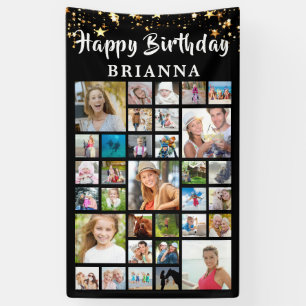 Birthday 33 Photo Collage Black Gold Stars Banner