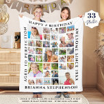 Birthday 33 Photo Collage Custom Personalised Fleece Blanket<br><div class="desc">Celebrate any age birthday with a commemorative keepsake photo collage blanket with 33 square photos and fully editable text to personalise with your custom text. The sample shows HAPPY BIRTHDAY, NAME, AGED TO PERFECTION and AWESOME SINCE Year. CHANGES: Change the text font style, size, colour and placement as needed to...</div>