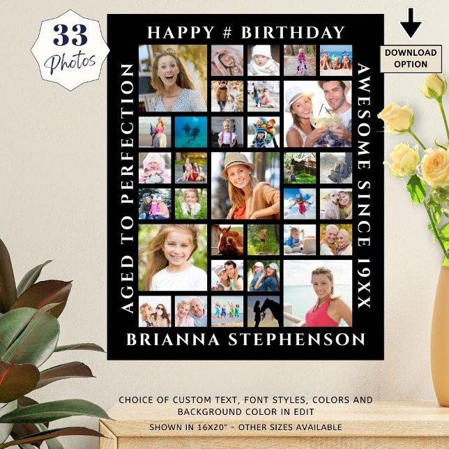 Birthday 33 Photo Collage Custom Personalized Poster (Creator Uploaded)