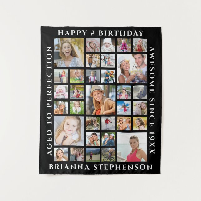 Birthday 33 Photo Collage Personalised Your Colour Tapestry (Front)